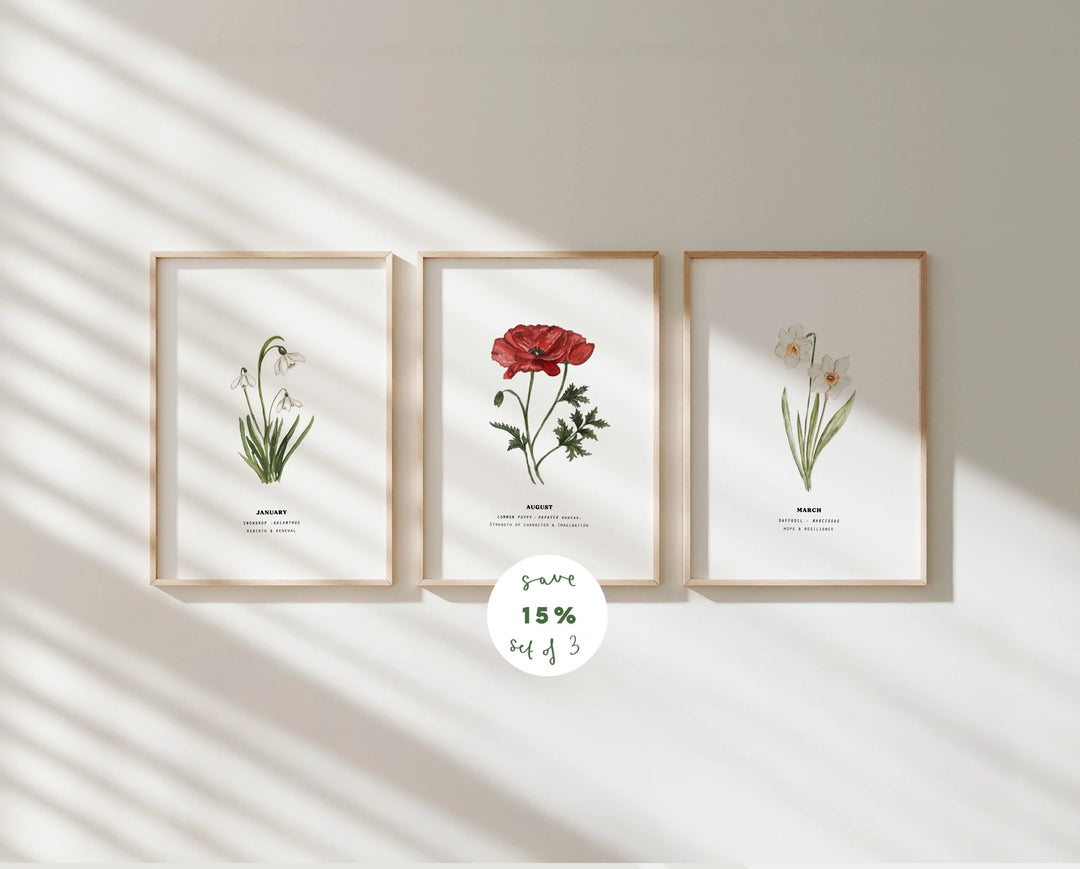 Set of 3 Birth Month Flower Prints