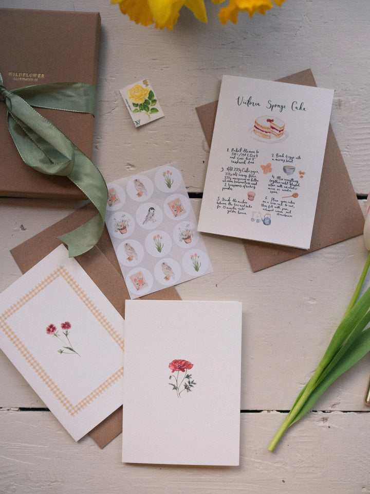 Spring Cherry - Set of 3 hand-wrapped cards with stickers