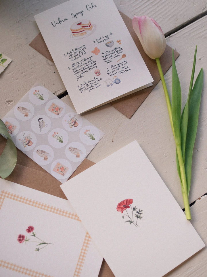 Spring Cherry - Set of 3 hand-wrapped cards with stickers