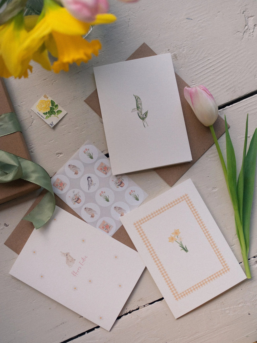 Easter Sunshine - Set of 3 hand-wrapped cards with stickers