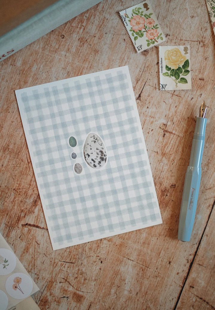 Spring Gingham - Set of 4 hand-wrapped cards with stickers