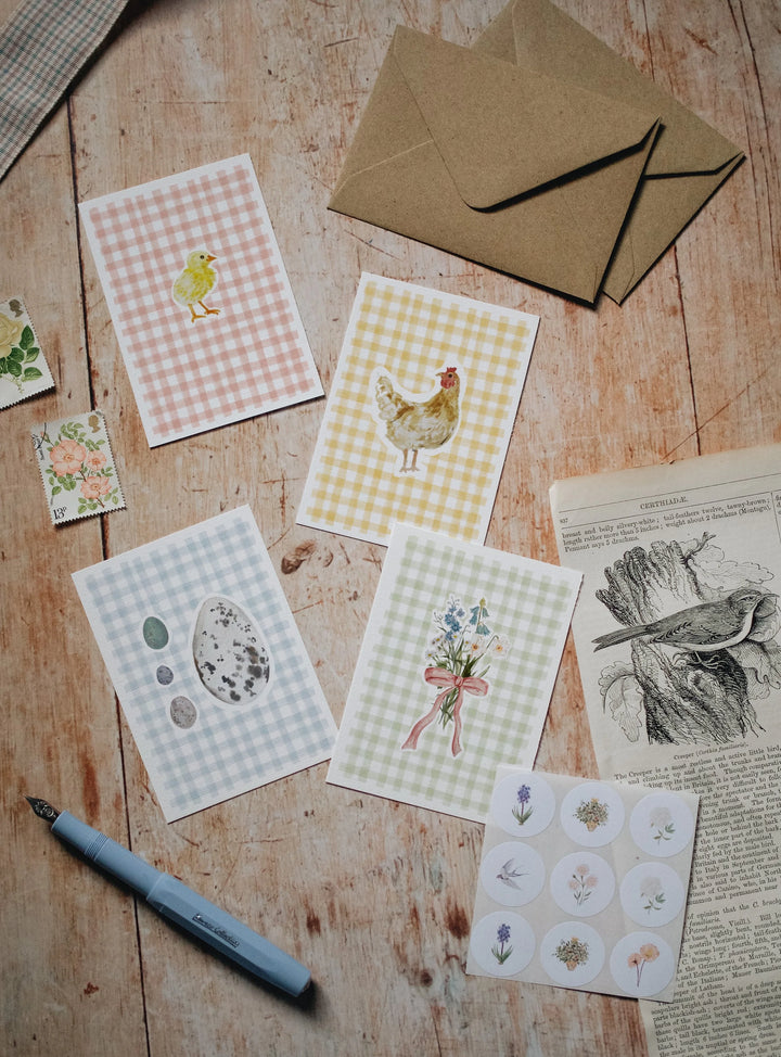 Spring Gingham - a pack of 4 MINI cards with stickers