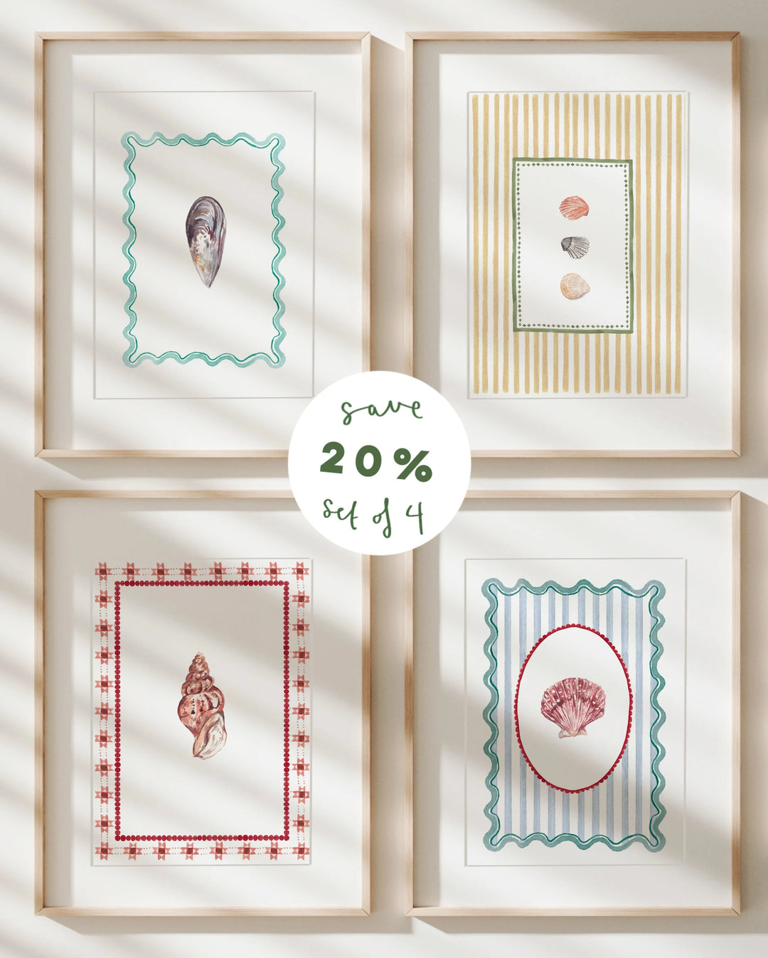 'The Shell Collector' - Set of 4 Coastal Art Prints