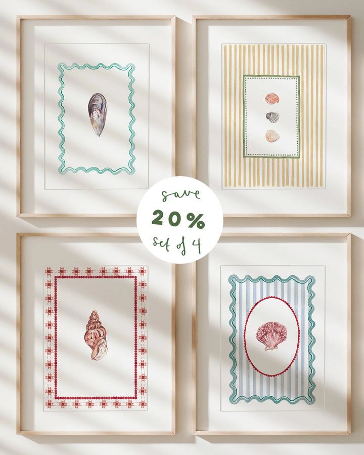 'The Shell Collector' - Set of 4 Coastal Art Prints