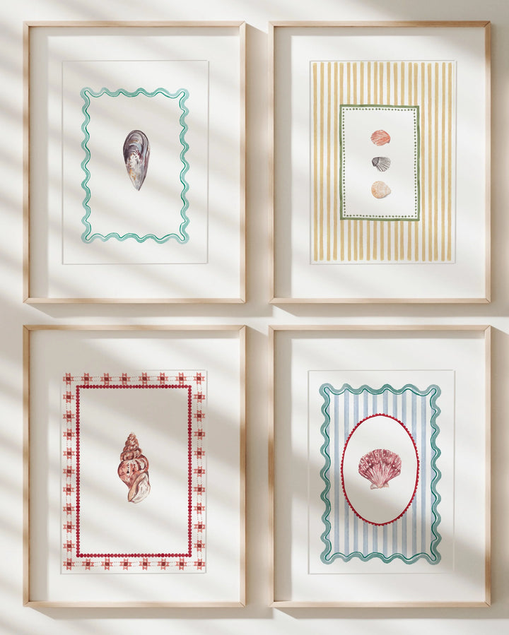 'The Shell Collector' - Set of 4 Coastal Art Prints