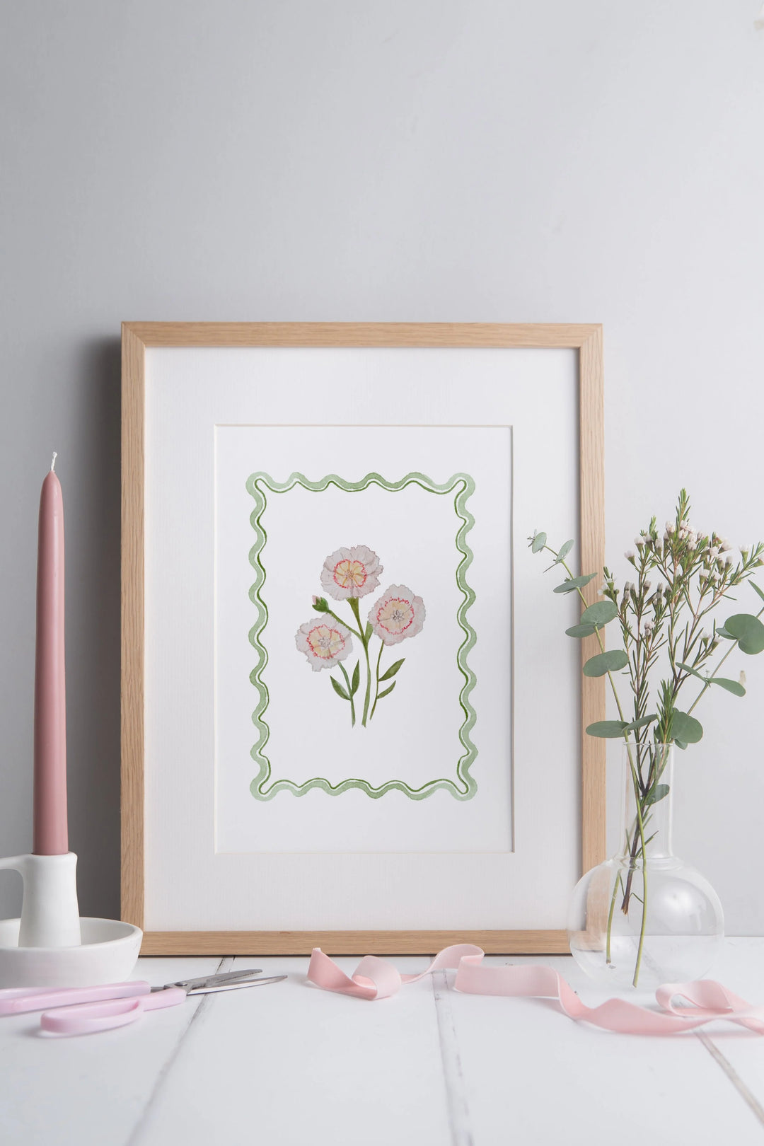 Carnations in Green Wave Art Print